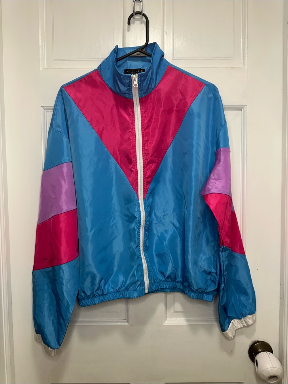 Nhicdns Colorblock Windbreaker Jacket Blue Pink Size 2XL 80s 90s Retro Athletic